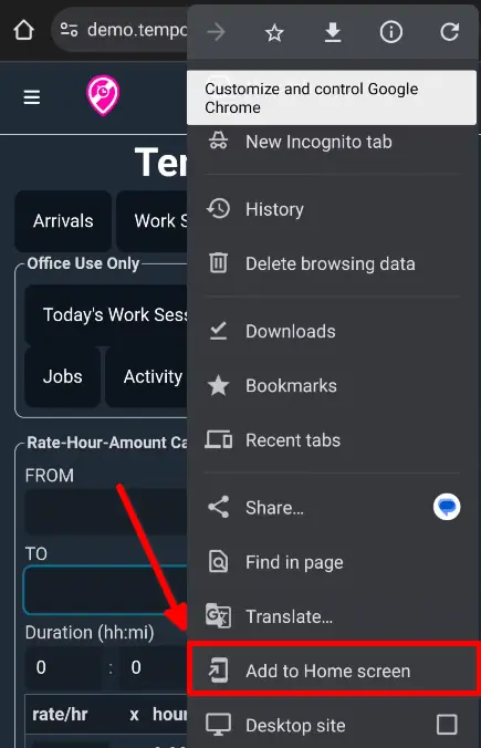 Add to homescreen on Android